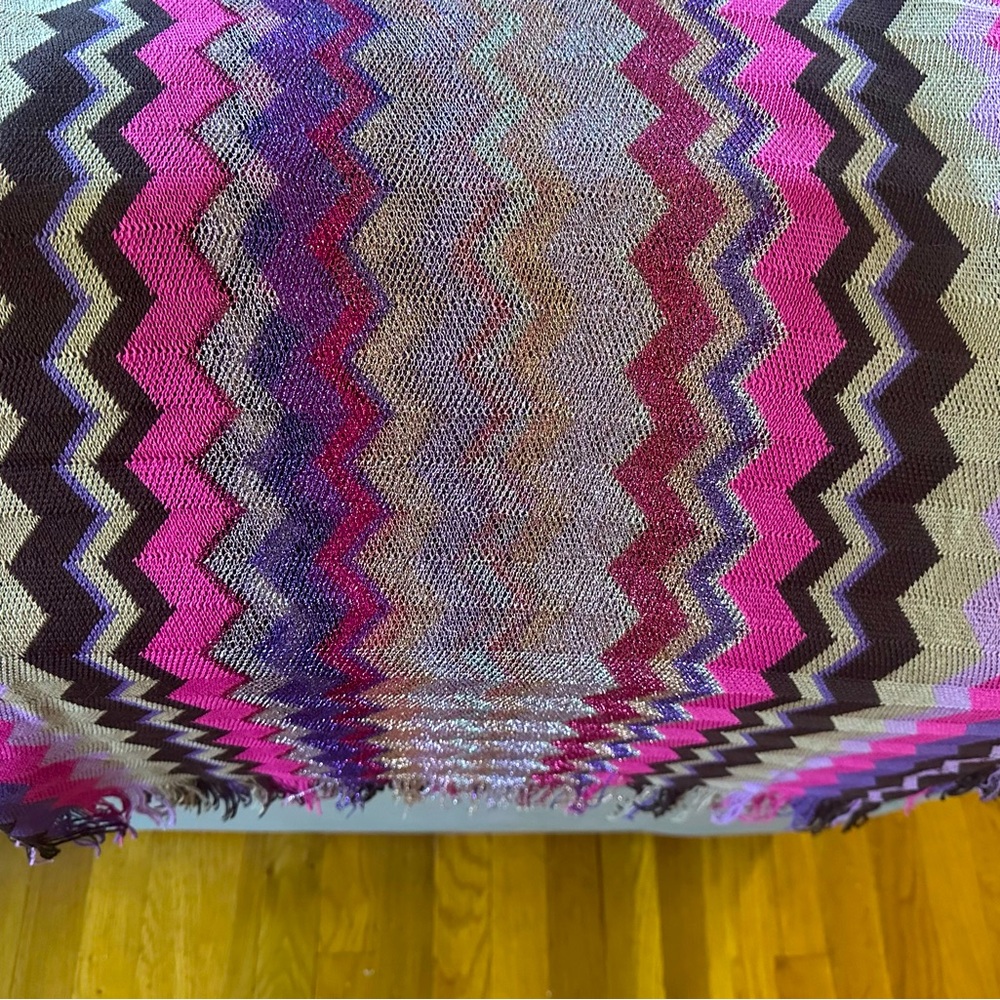 Vintage Missoni Zigzag Scarf with Fringe Detail; Metallic Mix; Pink/Purple/Brown